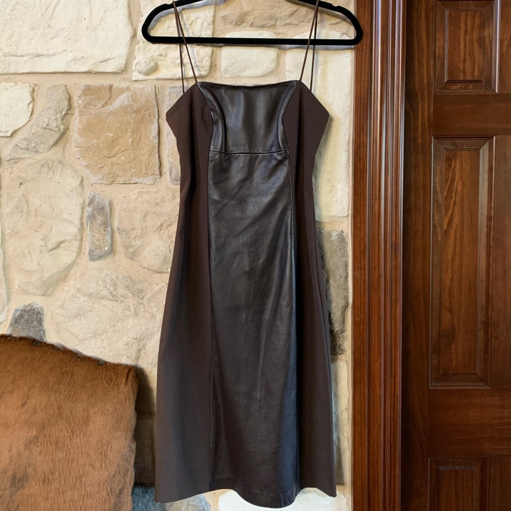 Bianca Nero Dress w Leather Front and Halter Back